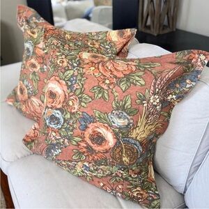 2 Pottery Barn 26" EURO Pillow Shams Palampore Jacobean CLAY Floral Linen Blend